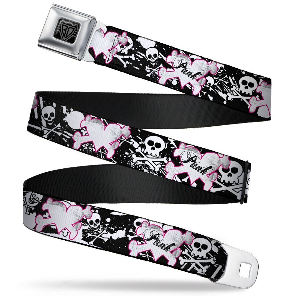 1034 Seatbelt Belt - Punk Heart & Cross Bones w/Skulls & Splatter